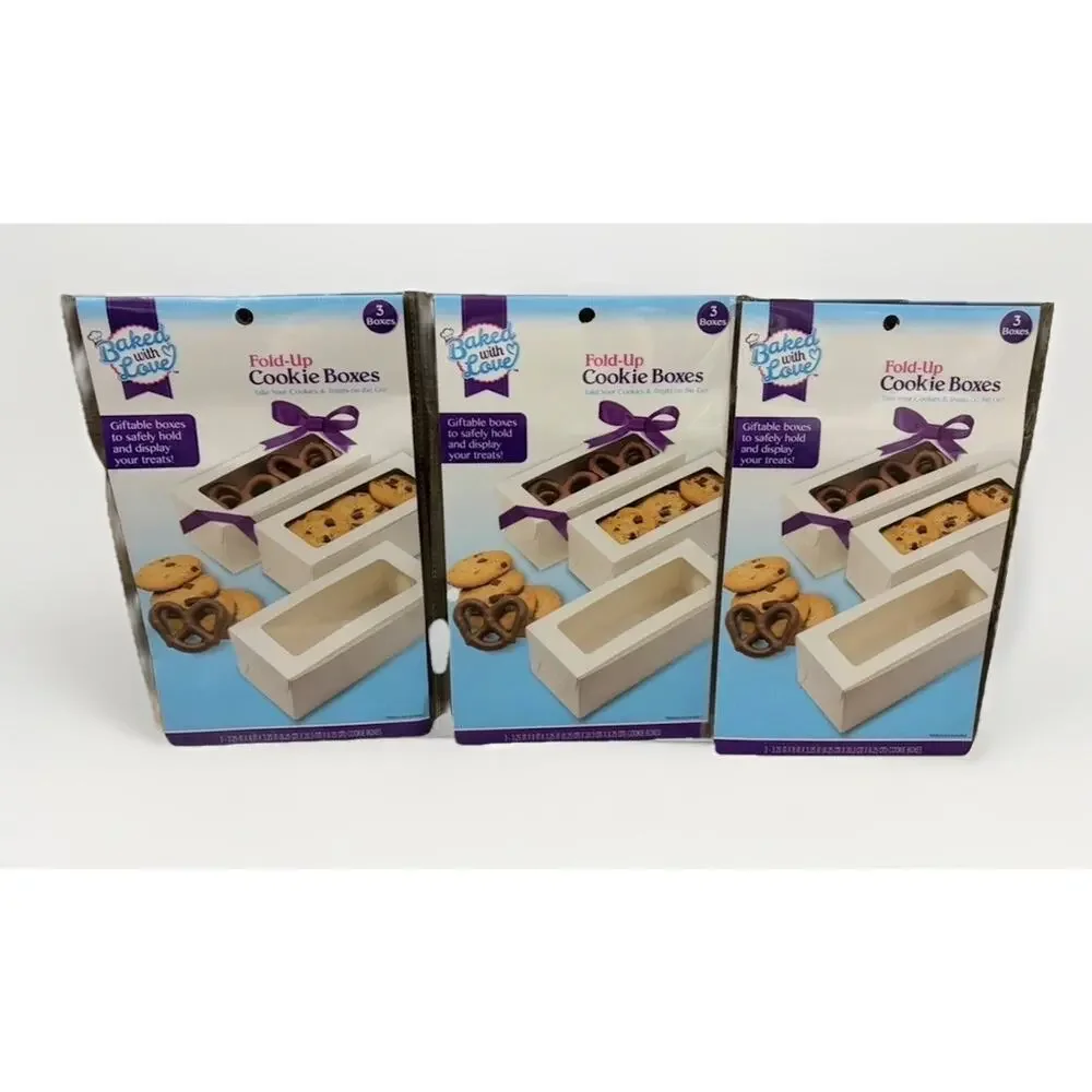 Baked With Love Fold-Up Cookie Boxes Window Gift Boxes White Lot of 3 Packs (9)
